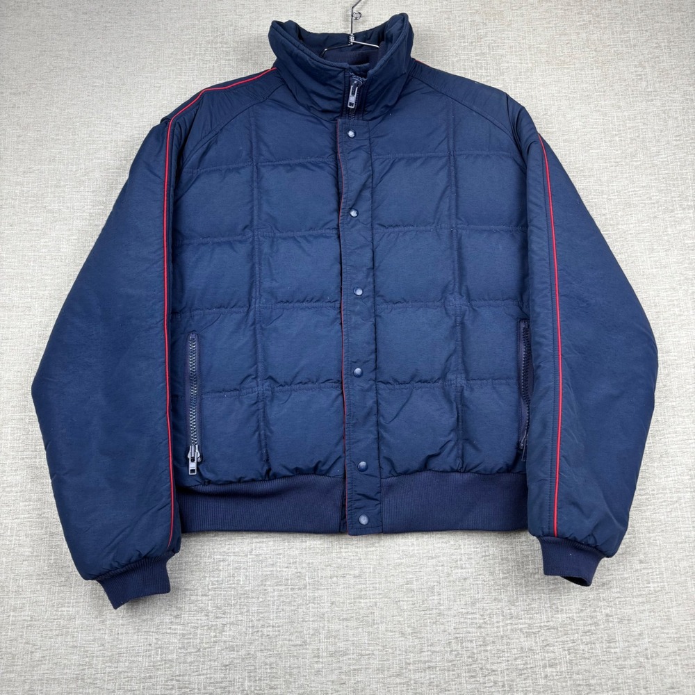 Vintage Roffe Skiwear Navy Blue Quilted Puffer Jacket Mens Medium Made in USA